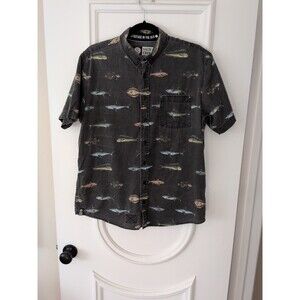 Salty Crew Men’s  MED Gray Black Fade Button Up Shirt Colorful Fish